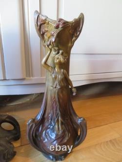 ANCIENNE PENDULE regule GARNITURE DE CHEMINEE DLG Mucha art nouveau femme fleur