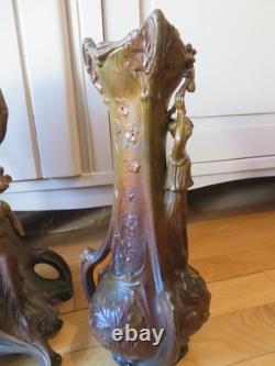 ANCIENNE PENDULE regule GARNITURE DE CHEMINEE DLG Mucha art nouveau femme fleur