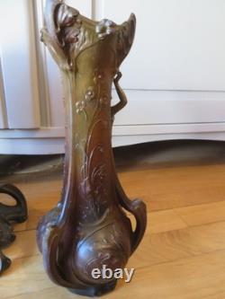 ANCIENNE PENDULE regule GARNITURE DE CHEMINEE DLG Mucha art nouveau femme fleur