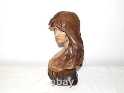ANCIEN BUSTE en TERRE CUITE Art Nouveau Goldscheider Jeune FEMME Signée GORY