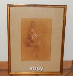 ANCIEN DESSIN Original SANGUINE Craie Art Nouveau Jeune Femme Signé Jules Cheret