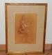 Ancien Dessin Original Sanguine Craie Art Nouveau Jeune Femme Signé Jules Cheret