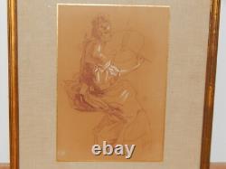 ANCIEN DESSIN Original SANGUINE Craie Art Nouveau Jeune Femme Signé Jules Cheret