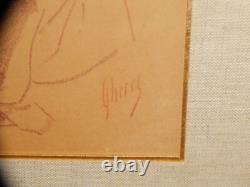 ANCIEN DESSIN Original SANGUINE Craie Art Nouveau Jeune Femme Signé Jules Cheret