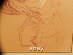 ANCIEN DESSIN Original SANGUINE Craie Art Nouveau Jeune Femme Signé Jules Cheret