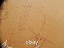 ANCIEN DESSIN Original SANGUINE Craie Art Nouveau Jeune Femme Signé Jules Cheret