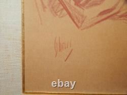 ANCIEN DESSIN Original Sanguine Craie Art Nouveau Jeune Femme Signé Jules Cheret