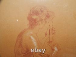 ANCIEN DESSIN Original Sanguine Craie Art Nouveau Jeune Femme Signé Jules Cheret