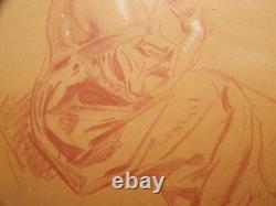 ANCIEN DESSIN Original Sanguine Craie Art Nouveau Jeune Femme Signé Jules Cheret