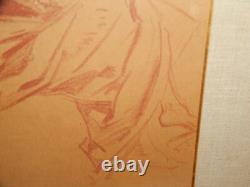 ANCIEN DESSIN Original Sanguine Craie Art Nouveau Jeune Femme Signé Jules Cheret