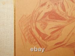 ANCIEN DESSIN Original Sanguine Craie Art Nouveau Jeune Femme Signé Jules Cheret