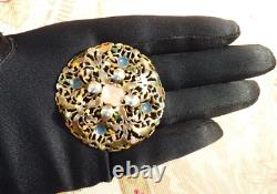 ANCIEN GROS BOUTON ART-NOUVEAU décor floral ajouré et émaillé fin XIXe
