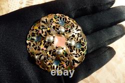 ANCIEN GROS BOUTON ART-NOUVEAU décor floral ajouré et émaillé fin XIXe