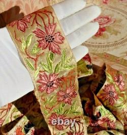 ANCIEN RUBAN St ÉTIENNE DÉCOR GUIRLANDE de FLEURS ART NOUVEAU SOIE TISSÉE 1900