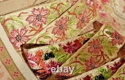 ANCIEN RUBAN St ÉTIENNE DÉCOR GUIRLANDE de FLEURS ART NOUVEAU SOIE TISSÉE 1900