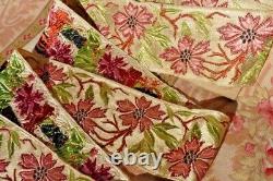 ANCIEN RUBAN St ÉTIENNE DÉCOR GUIRLANDE de FLEURS ART NOUVEAU SOIE TISSÉE 1900
