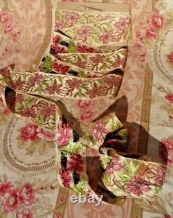 ANCIEN RUBAN St ÉTIENNE DÉCOR GUIRLANDE de FLEURS ART NOUVEAU SOIE TISSÉE 1900
