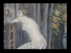 ART NOUVEAU HsT NU FEMININ Huile sur toile La Femme au poisson
