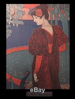 ART NOUVEAU RHEAD (Louis John) Lithographie La Femme aux paons. 1897