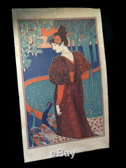 ART NOUVEAU RHEAD (Louis John) Lithographie La Femme aux paons. 1897