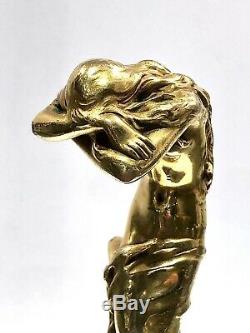 A. Clerget Femme Grand Cachet Art Nouveau Bronze Doré Signé+cachet Fondeur