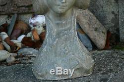 Alexandre Bigot Magnifique Buste en grès d'une jeune femme Art Nouveau
