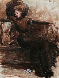 Alfred LOMBARD dessin aquarelle tableau portrait femme Aix-en-Provence art 1900