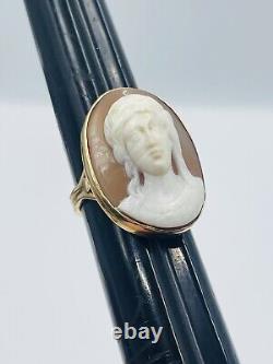 Ancien 14k or Jaune Art Nouveau Femme Bague Camée Taille 6.25