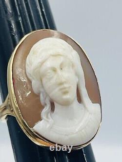 Ancien 14k or Jaune Art Nouveau Femme Bague Camée Taille 6.25
