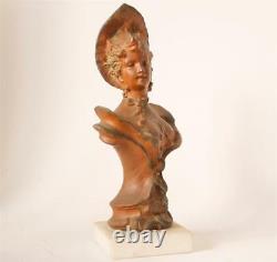 Ancien Art Nouveau Femme Bronze Spelter Statue Buste Villanis Style C. 1900 #2