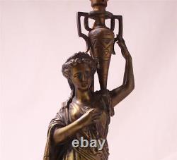 Ancien Art Nouveau Figuratifs Bronze Électrique Lampe Romain Femme Figurine C