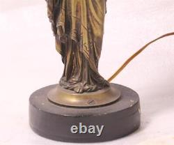 Ancien Art Nouveau Figuratifs Bronze Électrique Lampe Romain Femme Figurine C