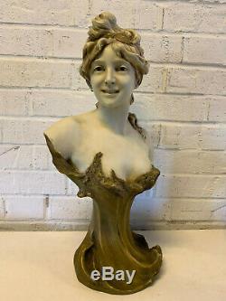 Ancien Art Nouveau Royal Dux Bohemia Porcelaine Buste de Fille/ Femme