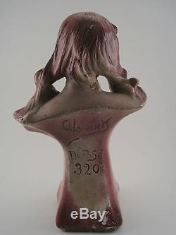 Ancien Buste Jeune Femme Plâtre Polychrome ART NOUVEAU Signé Numéroté woman bust
