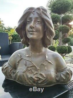 Ancien Buste femme Art Nouveau 1900. Terre cuite Andre Bruyas dlg goldscheider