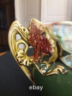 Ancien Cache Pot Jardiniere Onnaing N°824 Femme Papillon Nymphe Art Nouveau