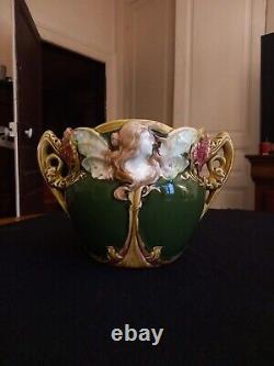 Ancien Cache Pot Jardiniere Onnaing N°824 Femme Papillon Nymphe Art Nouveau