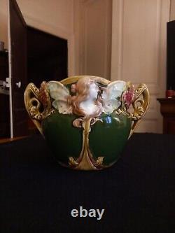 Ancien Cache Pot Jardiniere Onnaing N°824 Femme Papillon Nymphe Art Nouveau