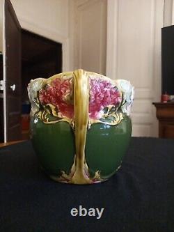 Ancien Cache Pot Jardiniere Onnaing N°824 Femme Papillon Nymphe Art Nouveau