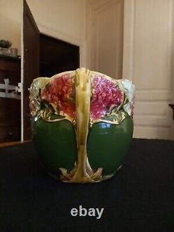 Ancien Cache Pot Jardiniere Onnaing N°824 Femme Papillon Nymphe Art Nouveau
