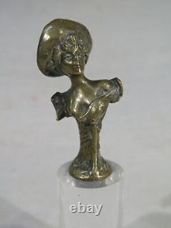 Ancien Cachet Sceau En Bronze Femme Au Chapeau Sculpture Vers 1900 Art Nouveau