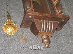 Ancien Pendule Carillon Art Nouveau Bois Femme sur balancier cadran émail