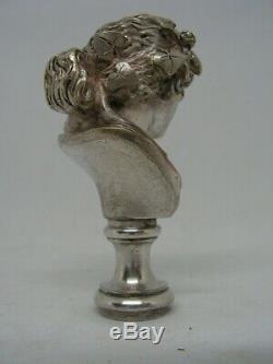 Ancien Sceau Cachet En Bronze Argente Art Nouveau Xixeme Femme Fleurs