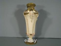 Ancien Vase Style Art Nouveau Femme Fleur Epoque 1900 Royal Dux Bohemia