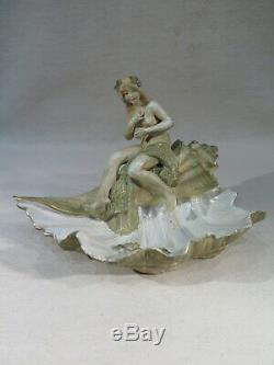 Ancien Vide Poche Art Nouveau Jeune Femme Nue Coquillage Allemagne Porcelaine