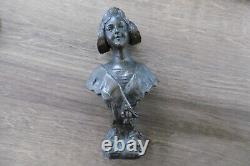 Ancien buste de femme en bronze époque art nouveau