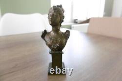 Ancien buste de femme en bronze époque art nouveau