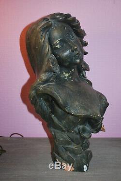 Ancien buste signé femme terre cuite Art Nouveau