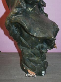 Ancien buste signé femme terre cuite Art Nouveau