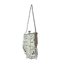 Ancien sac de soirée Art Nouveau en broderie de perles de rocaille Vintage 10s